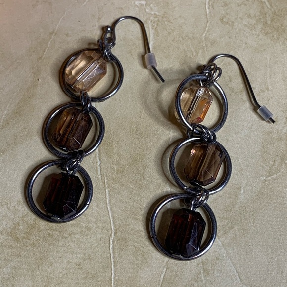 Dark Silver Metal Drop Earrings w/ Beads - Picture 2 of 11